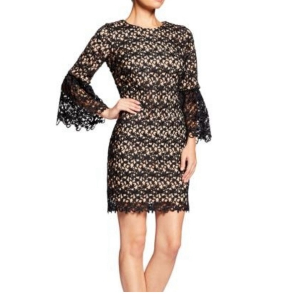 Dress the Population Paige Black Sheath Dress with Bell Sleeves